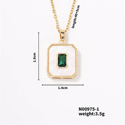 304 Stainless Steel Copper K Gold Plated Rhodium Plated Elegant Cute Shiny Inlay Square Zircon Pendant Necklace