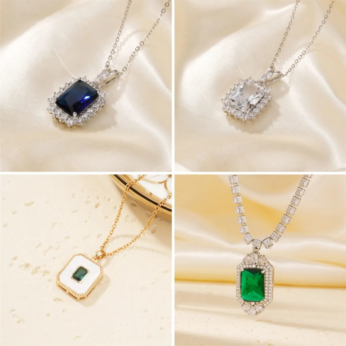 304 Stainless Steel Copper K Gold Plated Rhodium Plated Elegant Cute Shiny Inlay Square Zircon Pendant Necklace