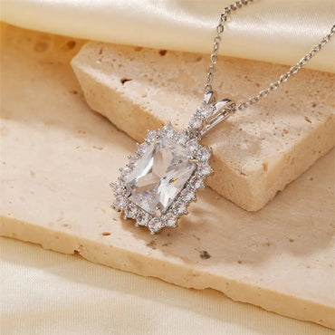 304 Stainless Steel Copper K Gold Plated Rhodium Plated Elegant Cute Shiny Inlay Square Zircon Pendant Necklace