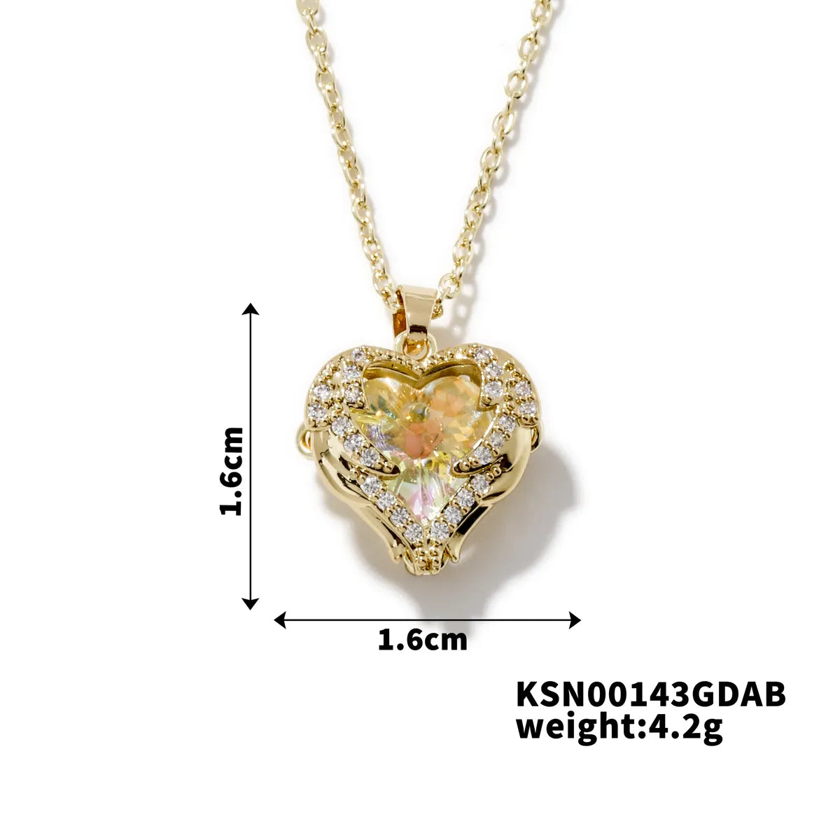 304 Stainless Steel Copper K Gold Plated Rhodium Plated Inlay Heart Shape Crystal Zircon Pendant Necklace