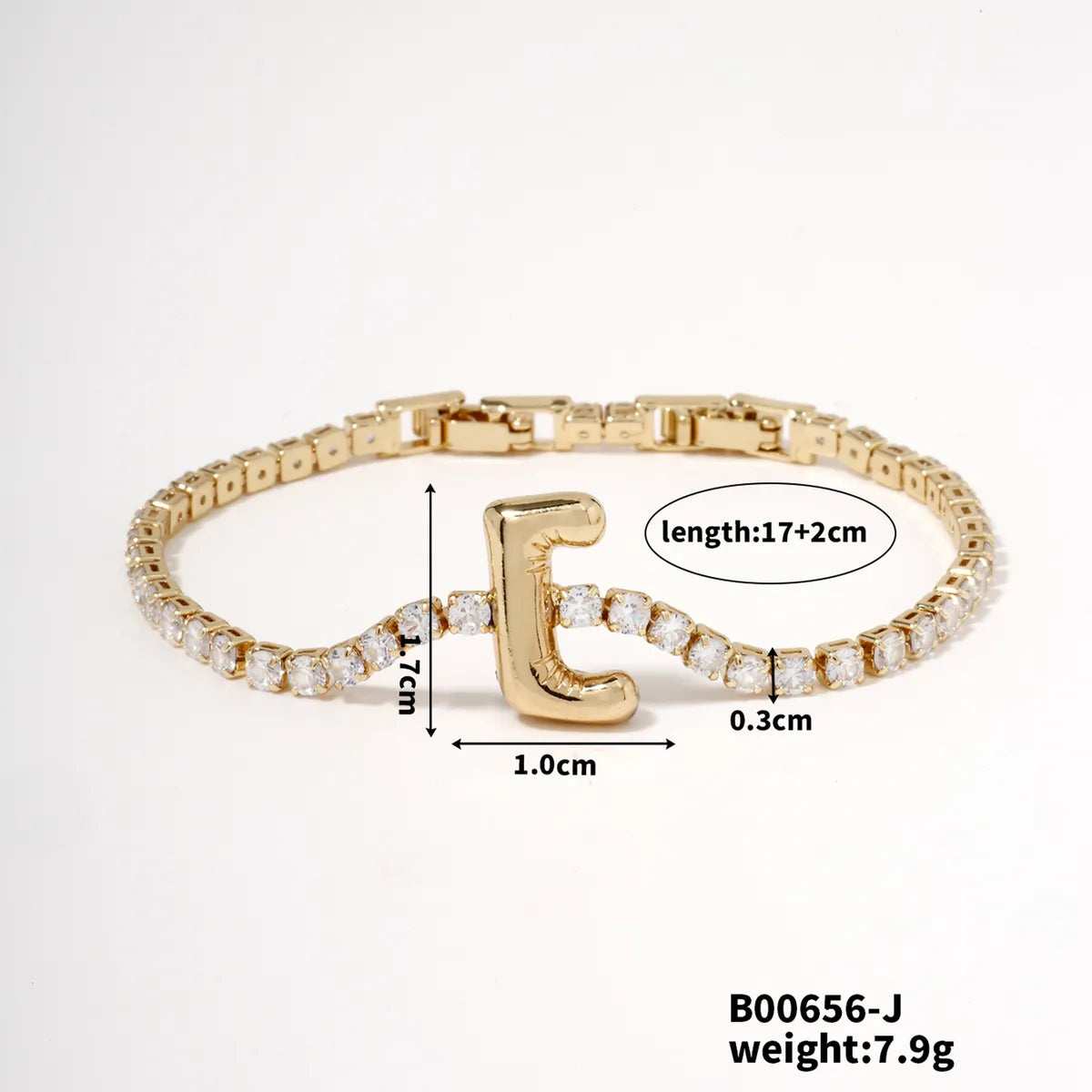 304 Stainless Steel Copper K Gold Plated Simple Style Classic Style Plating Inlay Letter Zircon Bracelets