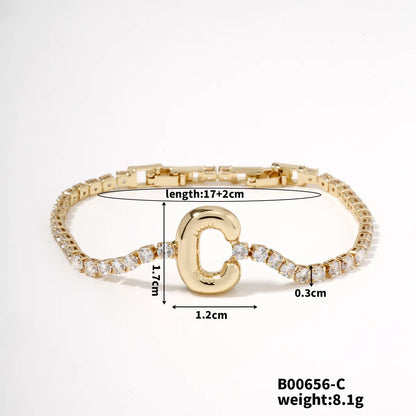 304 Stainless Steel Copper K Gold Plated Simple Style Classic Style Plating Inlay Letter Zircon Bracelets