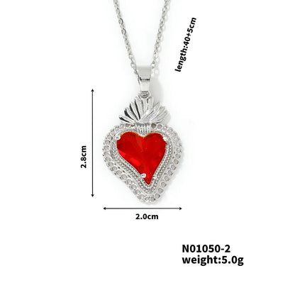 304 Stainless Steel Copper K Gold Plated Three-Dimensional Inlay Heart Shape Strawberry Glass Pendant Necklace