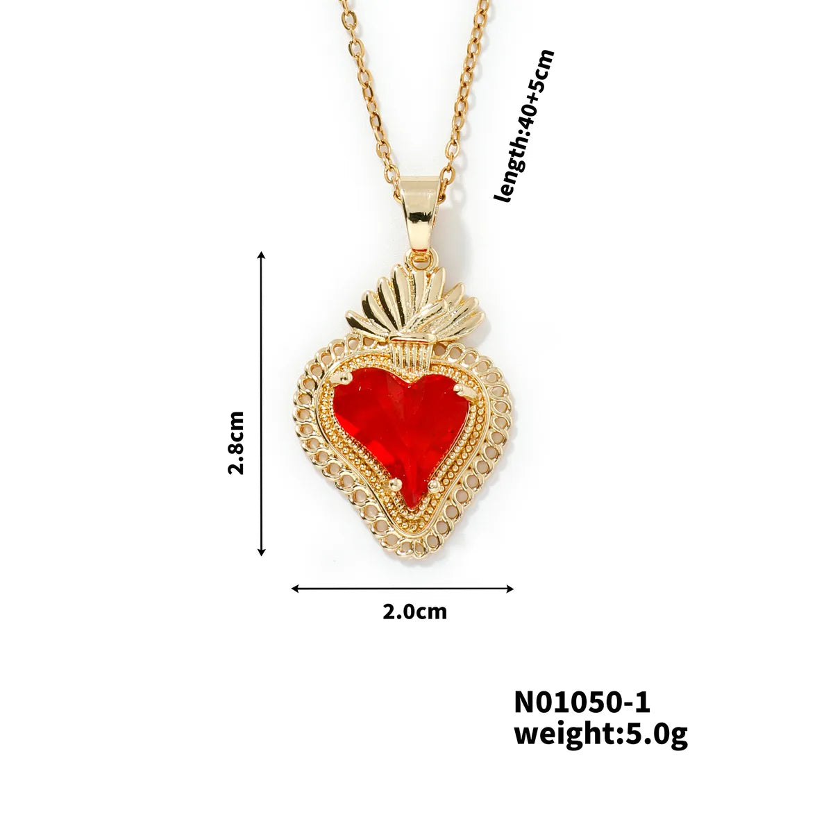 304 Stainless Steel Copper K Gold Plated Three-Dimensional Inlay Heart Shape Strawberry Glass Pendant Necklace