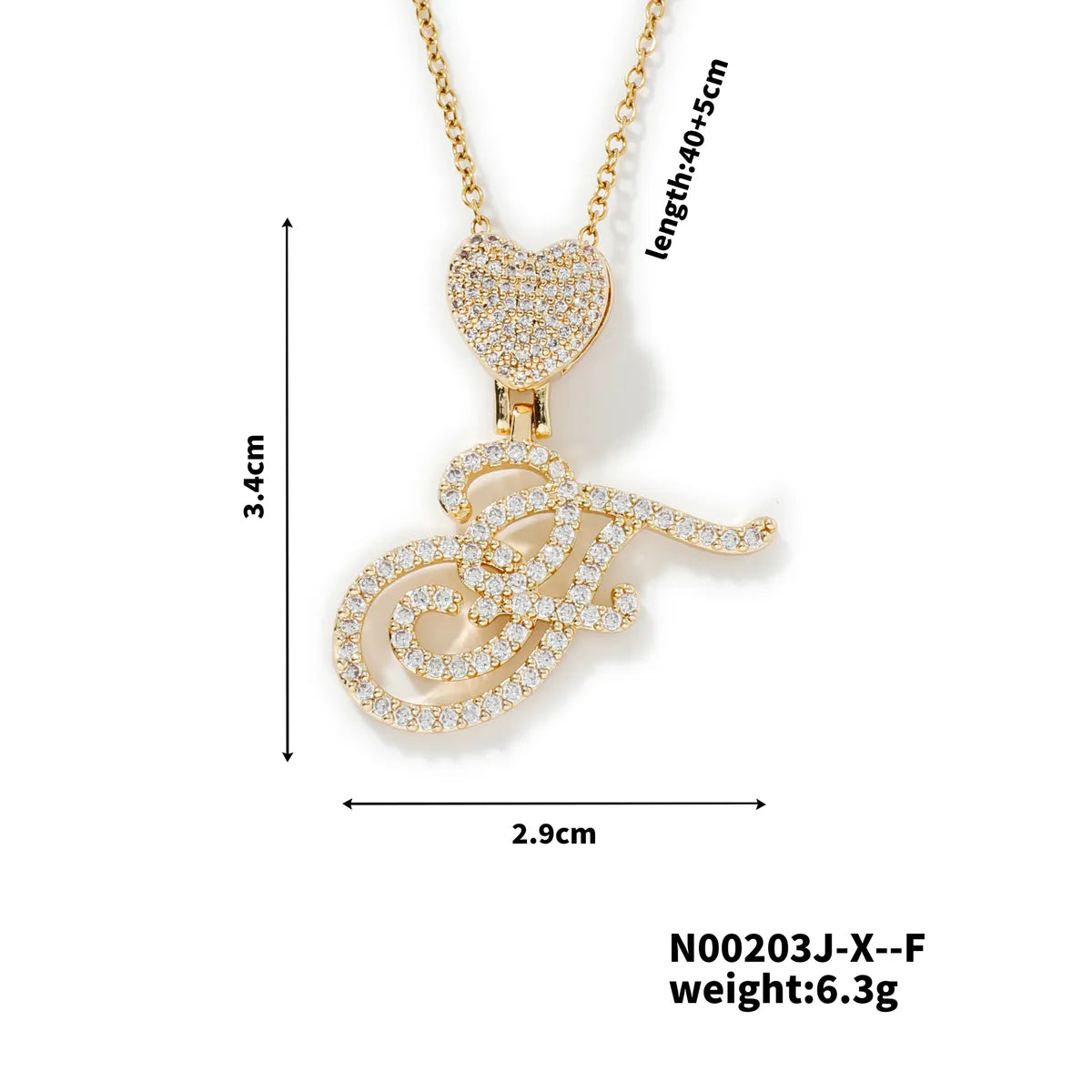 304 Stainless Steel Copper K Gold Plated Three-Dimensional Inlay Letter Heart Shape Zircon Pendant Necklace