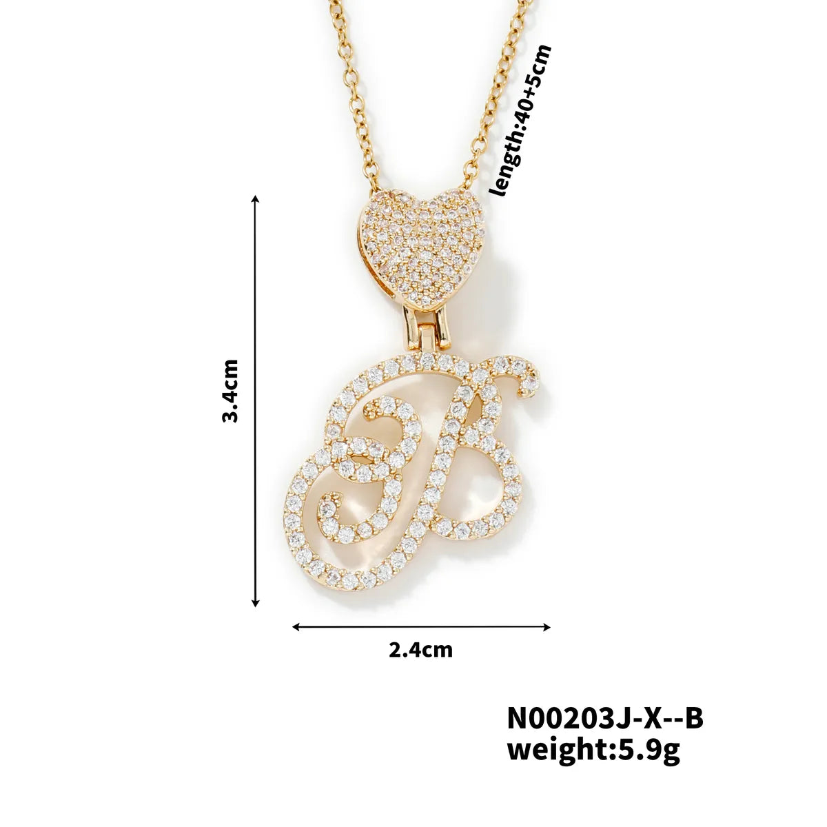 304 Stainless Steel Copper K Gold Plated Three-Dimensional Inlay Letter Heart Shape Zircon Pendant Necklace