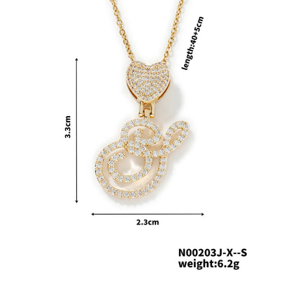 304 Stainless Steel Copper K Gold Plated Three-Dimensional Inlay Letter Heart Shape Zircon Pendant Necklace