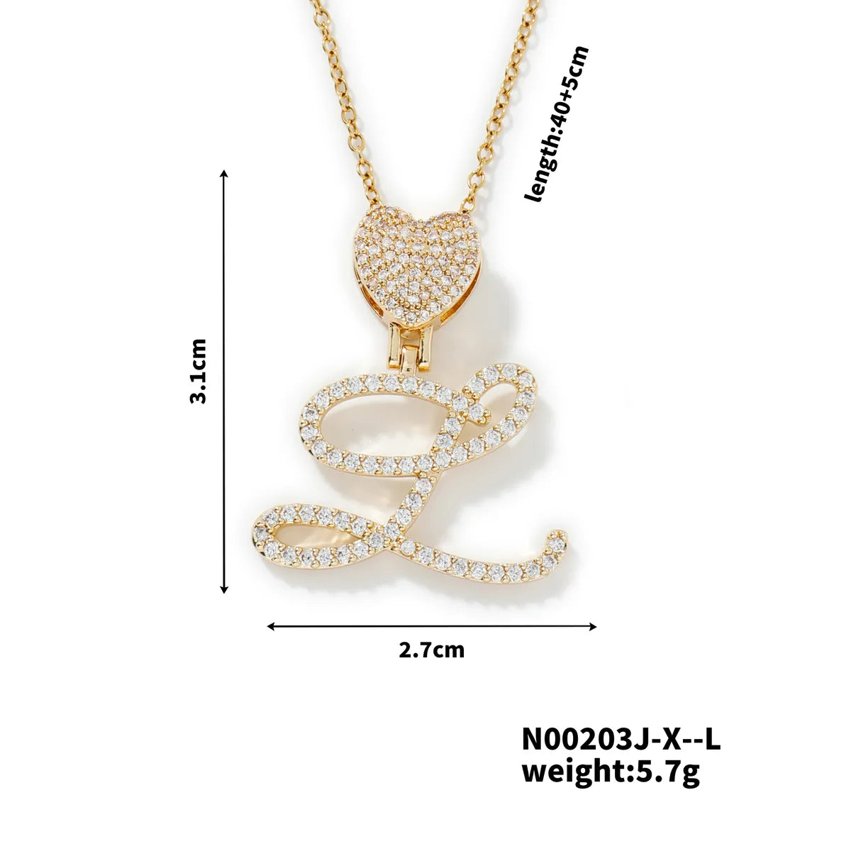 304 Stainless Steel Copper K Gold Plated Three-Dimensional Inlay Letter Heart Shape Zircon Pendant Necklace