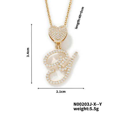 304 Stainless Steel Copper K Gold Plated Three-Dimensional Inlay Letter Heart Shape Zircon Pendant Necklace