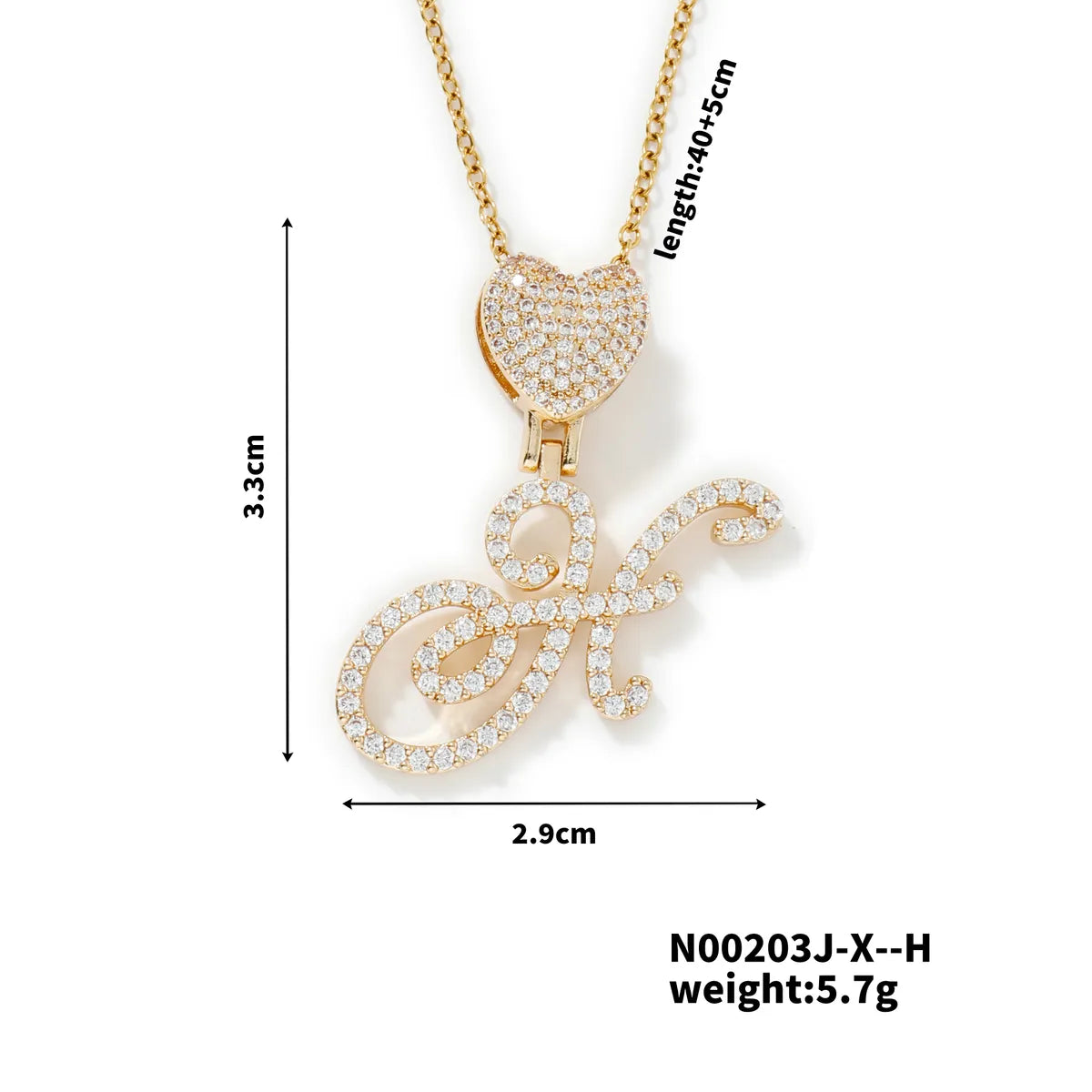 304 Stainless Steel Copper K Gold Plated Three-Dimensional Inlay Letter Heart Shape Zircon Pendant Necklace