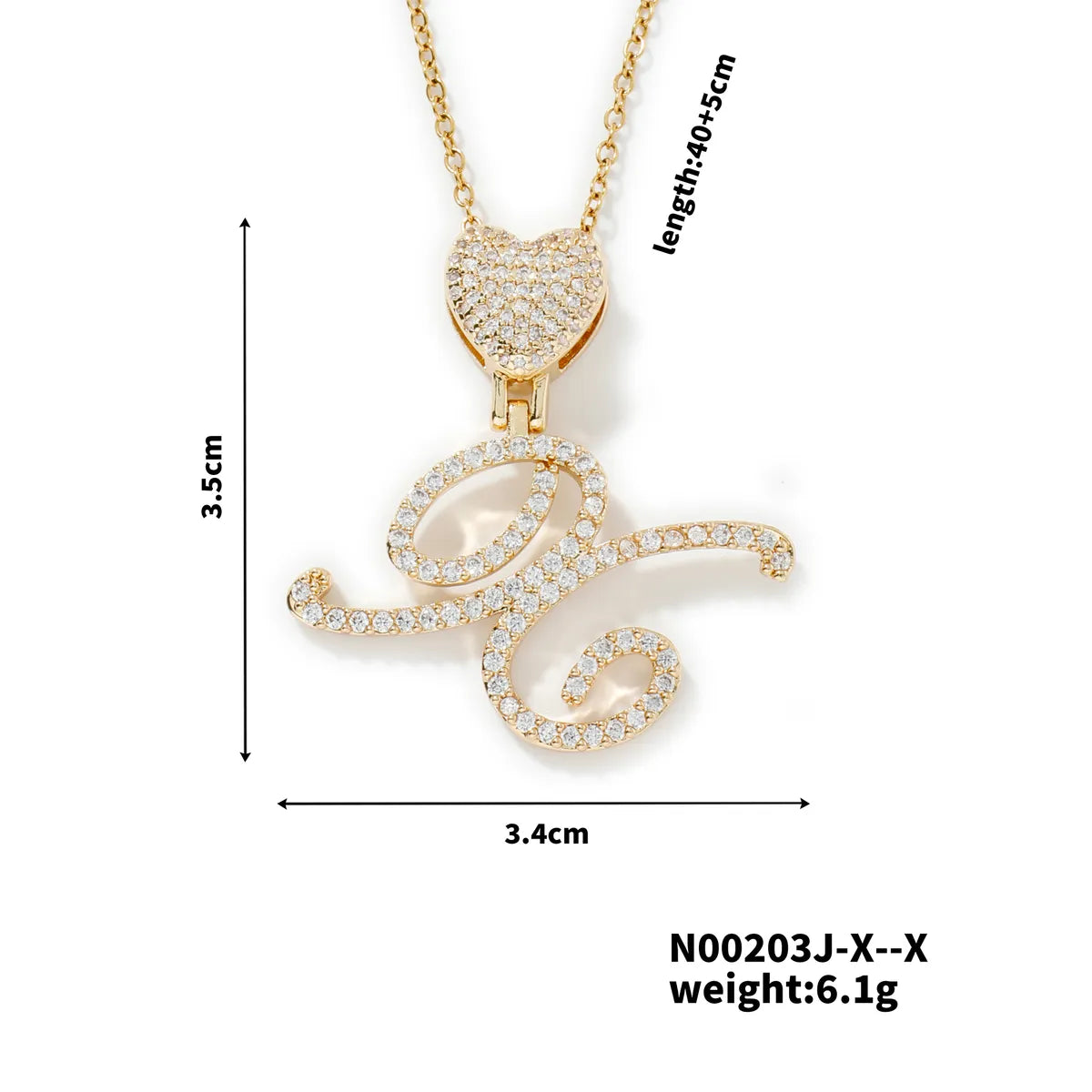 304 Stainless Steel Copper K Gold Plated Three-Dimensional Inlay Letter Heart Shape Zircon Pendant Necklace