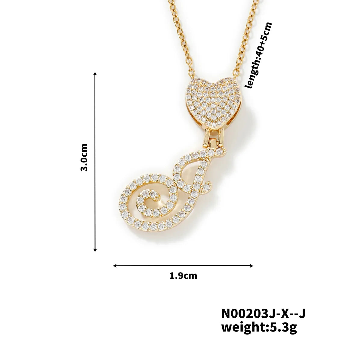 304 Stainless Steel Copper K Gold Plated Three-Dimensional Inlay Letter Heart Shape Zircon Pendant Necklace