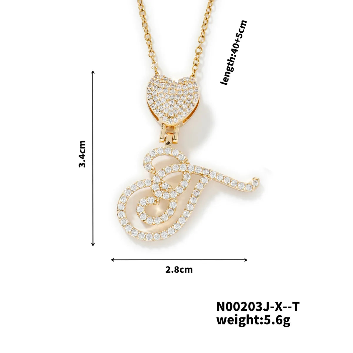 304 Stainless Steel Copper K Gold Plated Three-Dimensional Inlay Letter Heart Shape Zircon Pendant Necklace