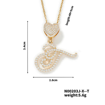 304 Stainless Steel Copper K Gold Plated Three-Dimensional Inlay Letter Heart Shape Zircon Pendant Necklace