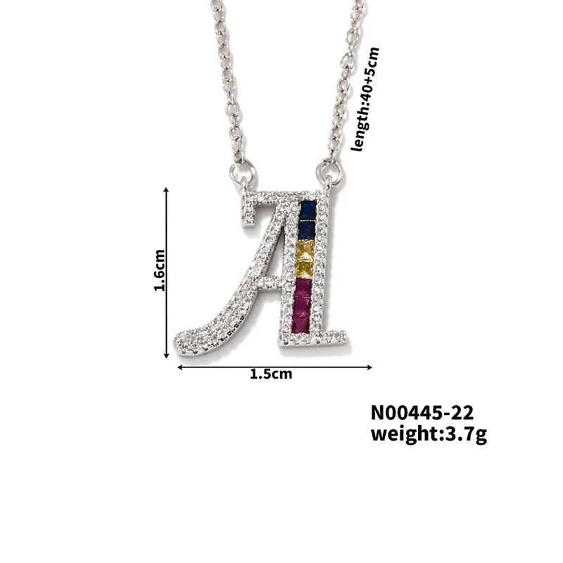 304 Stainless Steel Copper Rhodium Plated Hip-Hop Vacation Shiny Plating Inlay Letter Zircon Pendant Necklace