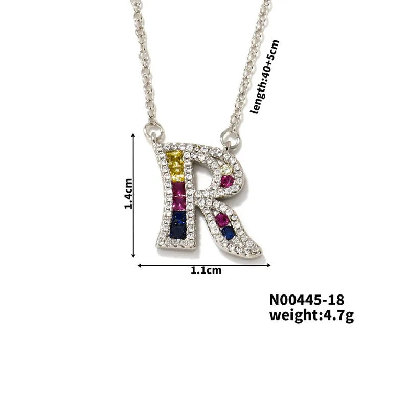 304 Stainless Steel Copper Rhodium Plated Hip-Hop Vacation Shiny Plating Inlay Letter Zircon Pendant Necklace