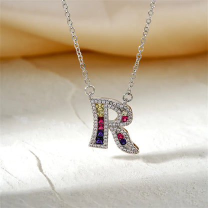 304 Stainless Steel Copper Rhodium Plated Hip-Hop Vacation Shiny Plating Inlay Letter Zircon Pendant Necklace