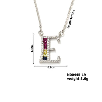 304 Stainless Steel Copper Rhodium Plated Hip-Hop Vacation Shiny Plating Inlay Letter Zircon Pendant Necklace