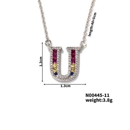 304 Stainless Steel Copper Rhodium Plated Hip-Hop Vacation Shiny Plating Inlay Letter Zircon Pendant Necklace