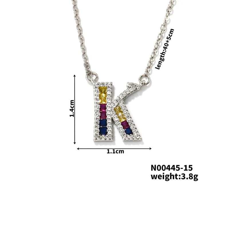 304 Stainless Steel Copper Rhodium Plated Hip-Hop Vacation Shiny Plating Inlay Letter Zircon Pendant Necklace