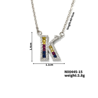 304 Stainless Steel Copper Rhodium Plated Hip-Hop Vacation Shiny Plating Inlay Letter Zircon Pendant Necklace