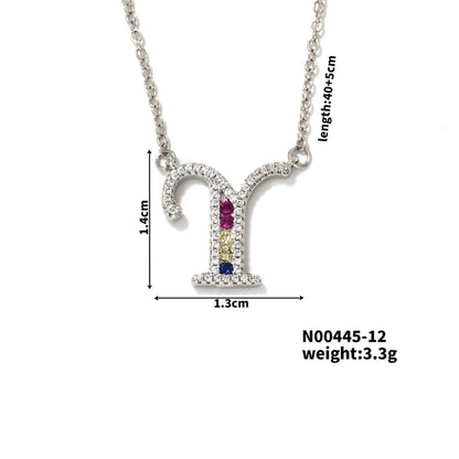 304 Stainless Steel Copper Rhodium Plated Hip-Hop Vacation Shiny Plating Inlay Letter Zircon Pendant Necklace