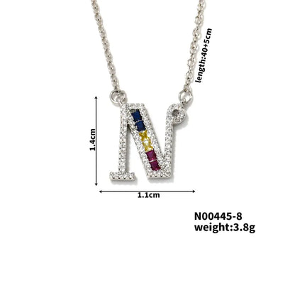 304 Stainless Steel Copper Rhodium Plated Hip-Hop Vacation Shiny Plating Inlay Letter Zircon Pendant Necklace