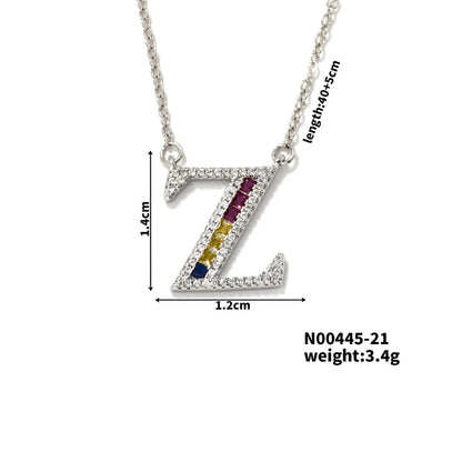 304 Stainless Steel Copper Rhodium Plated Hip-Hop Vacation Shiny Plating Inlay Letter Zircon Pendant Necklace