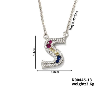 304 Stainless Steel Copper Rhodium Plated Hip-Hop Vacation Shiny Plating Inlay Letter Zircon Pendant Necklace