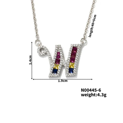 304 Stainless Steel Copper Rhodium Plated Hip-Hop Vacation Shiny Plating Inlay Letter Zircon Pendant Necklace