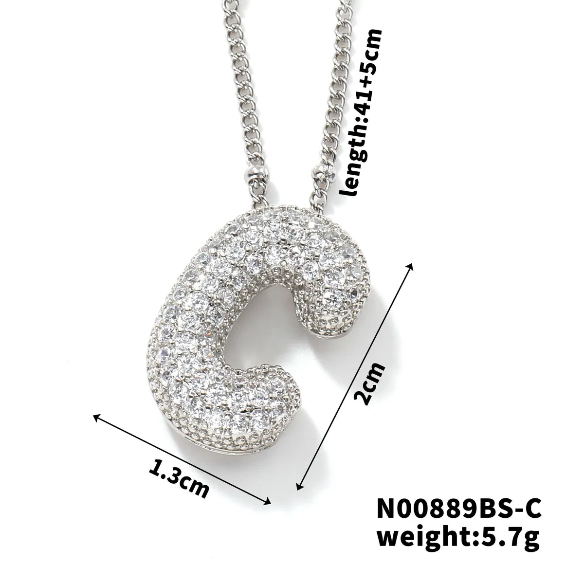 304 Stainless Steel Copper Rhodium Plated Three-Dimensional Inlay Letter Zircon Pendant Necklace