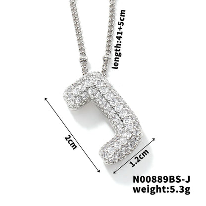 304 Stainless Steel Copper Rhodium Plated Three-Dimensional Inlay Letter Zircon Pendant Necklace