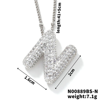 304 Stainless Steel Copper Rhodium Plated Three-Dimensional Inlay Letter Zircon Pendant Necklace