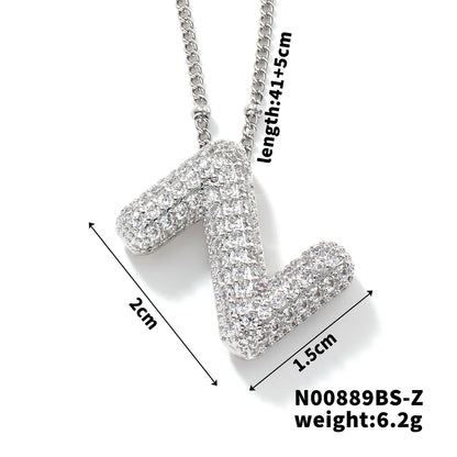 304 Stainless Steel Copper Rhodium Plated Three-Dimensional Inlay Letter Zircon Pendant Necklace