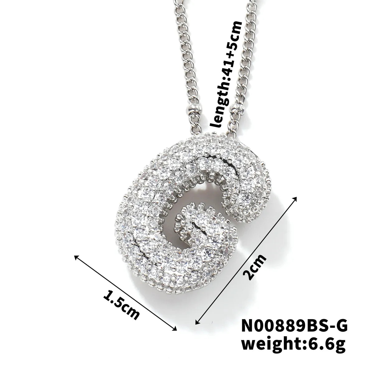 304 Stainless Steel Copper Rhodium Plated Three-Dimensional Inlay Letter Zircon Pendant Necklace