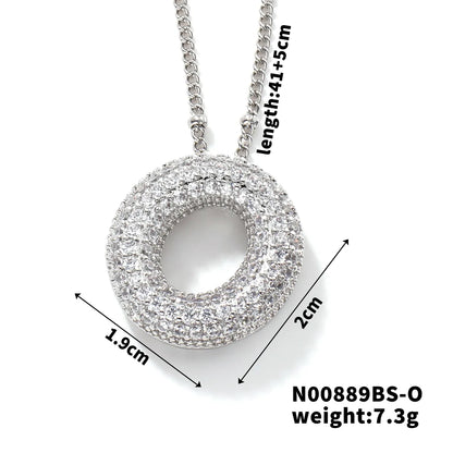 304 Stainless Steel Copper Rhodium Plated Three-Dimensional Inlay Letter Zircon Pendant Necklace