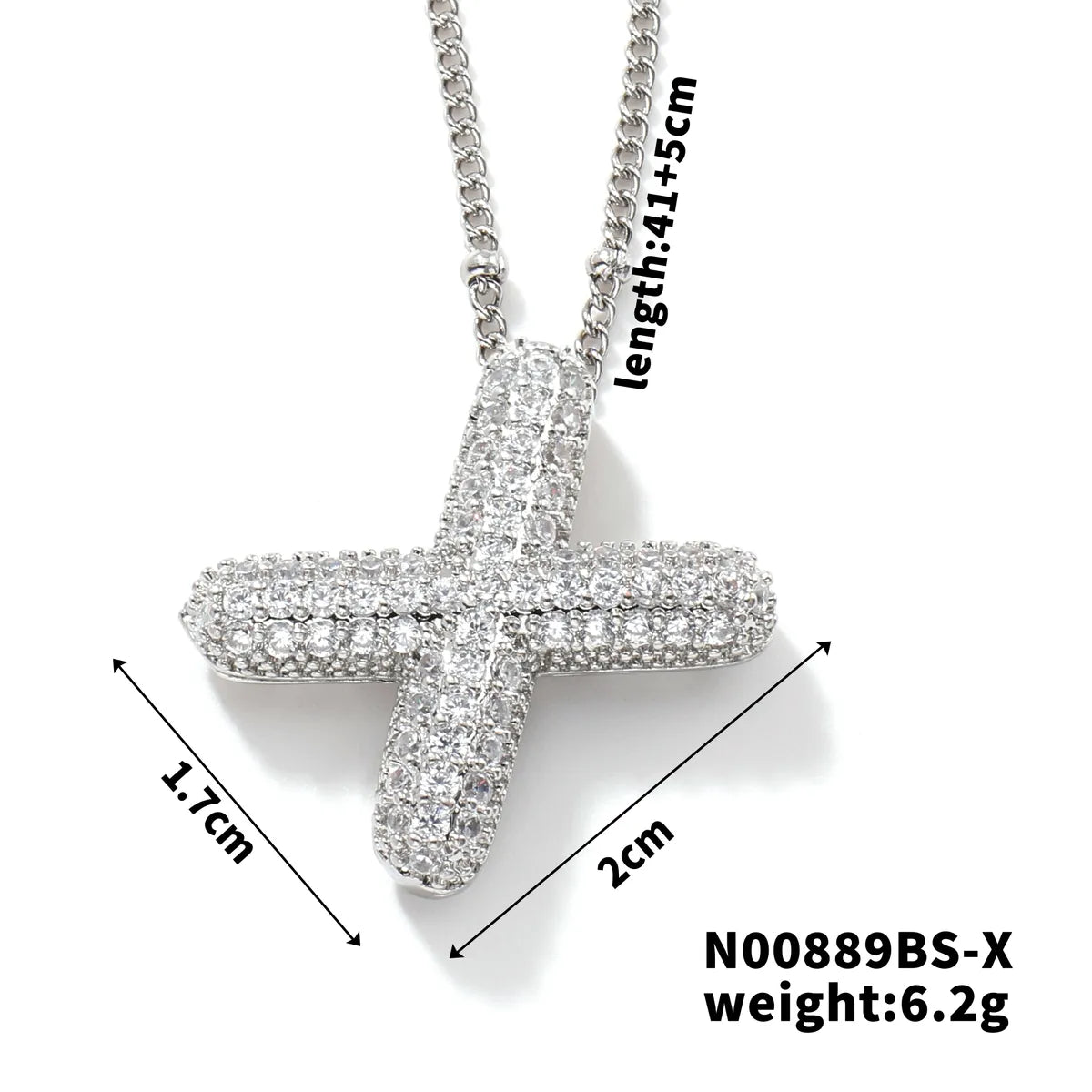 304 Stainless Steel Copper Rhodium Plated Three-Dimensional Inlay Letter Zircon Pendant Necklace