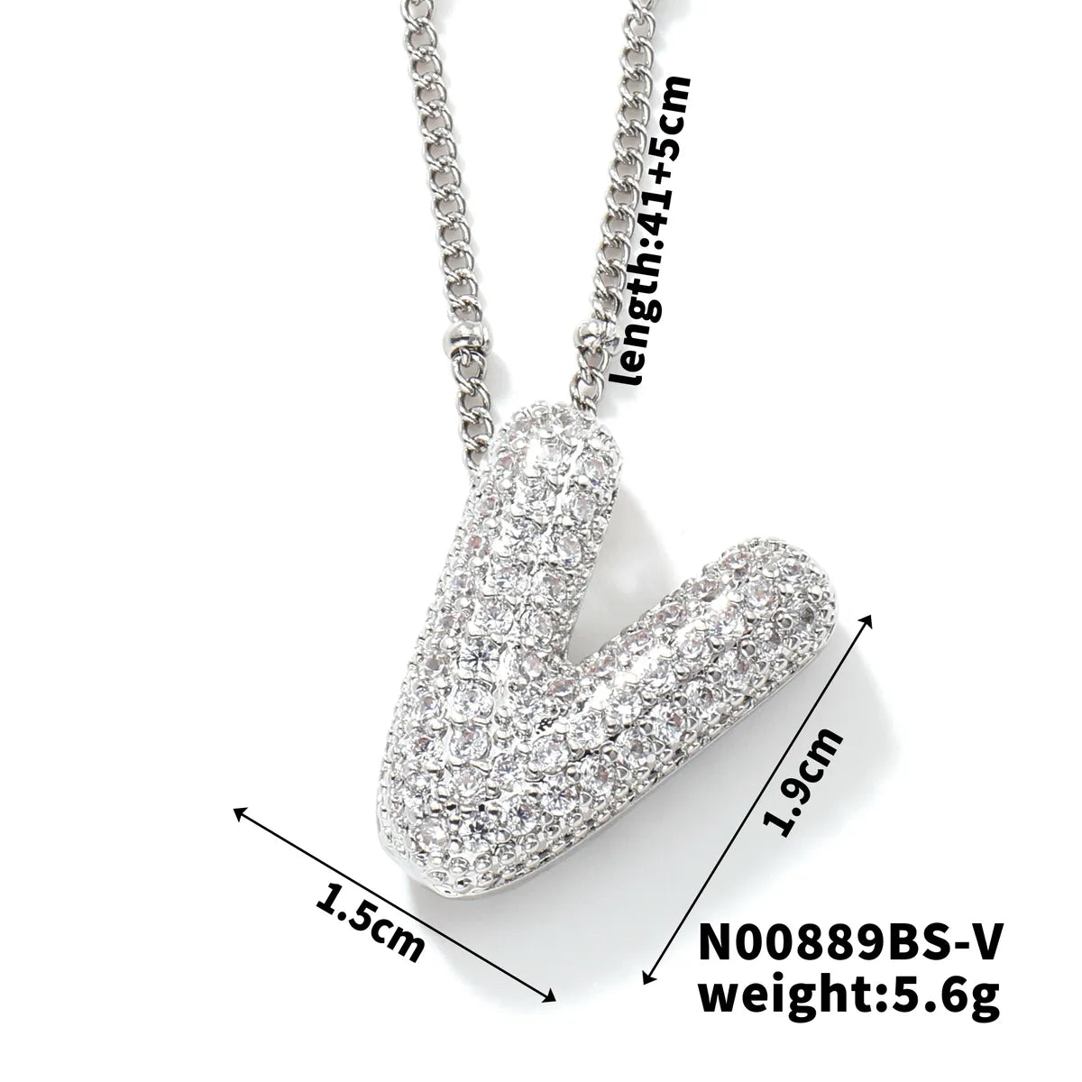 304 Stainless Steel Copper Rhodium Plated Three-Dimensional Inlay Letter Zircon Pendant Necklace