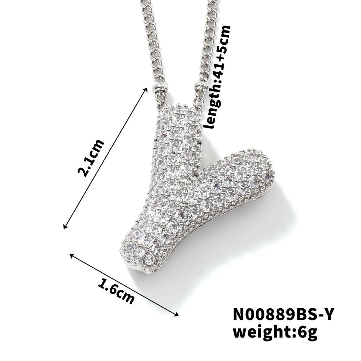 304 Stainless Steel Copper Rhodium Plated Three-Dimensional Inlay Letter Zircon Pendant Necklace