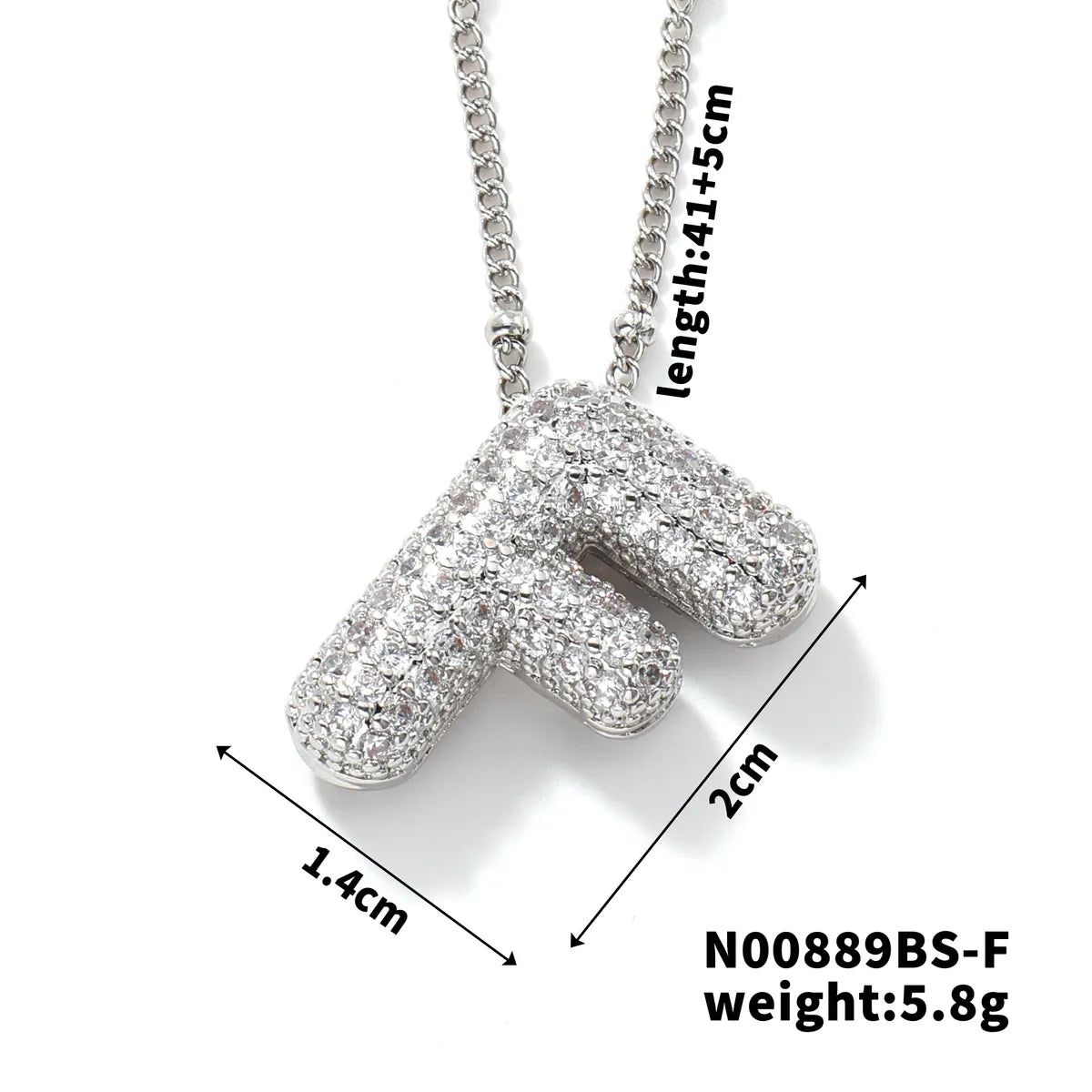 304 Stainless Steel Copper Rhodium Plated Three-Dimensional Inlay Letter Zircon Pendant Necklace