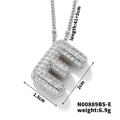 304 Stainless Steel Copper Rhodium Plated Three-Dimensional Inlay Letter Zircon Pendant Necklace