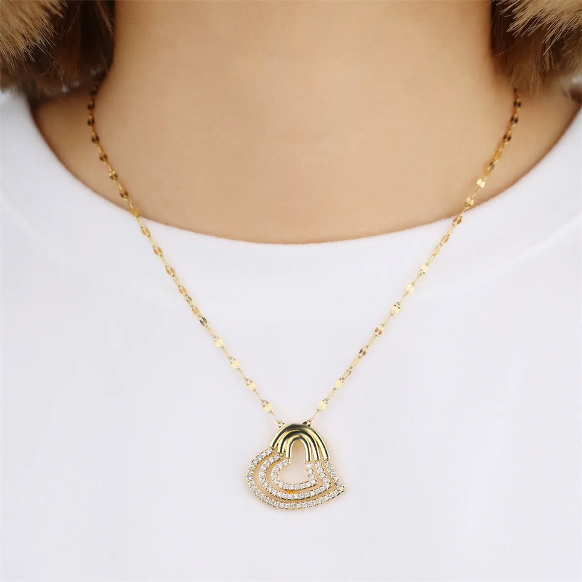 304 Stainless Steel Copper Simple Style Classic Style Layered Heart Shape Pendant Necklace