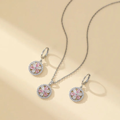 304 Stainless Steel Copper Simple Style Shiny Inlay Flower Zircon Jewelry Set