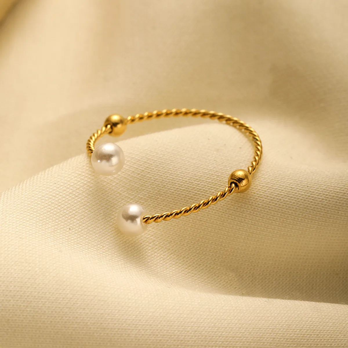 304 Stainless Steel Elegant Simple Style Inlay Round Artificial Pearls Open Rings