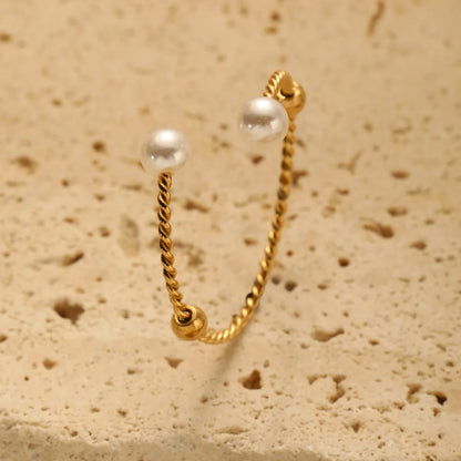 304 Stainless Steel Elegant Simple Style Inlay Round Artificial Pearls Open Rings