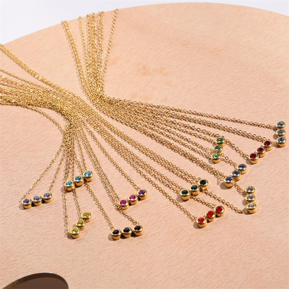 201 Stainless Steel 304 Stainless Steel Glass Gold Plated Retro Inlay Solid Color Zircon Pendant Necklace