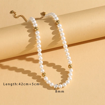 Wholesale Jewelry Simple Style Classic Style Round 304 Stainless Steel Glass Pearl 18K Gold Plated Beaded Necklace