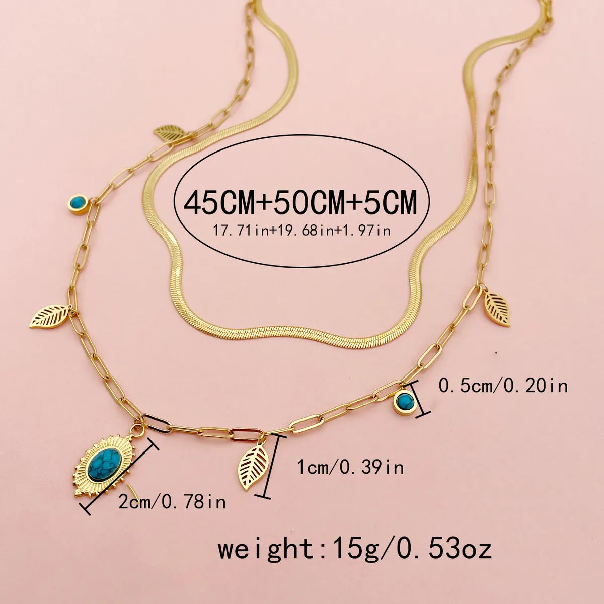 304 Stainless Steel Gold Plated Casual Hawaiian Beach Inlay Sun Leaves Eye Turquoise Pendant Necklace