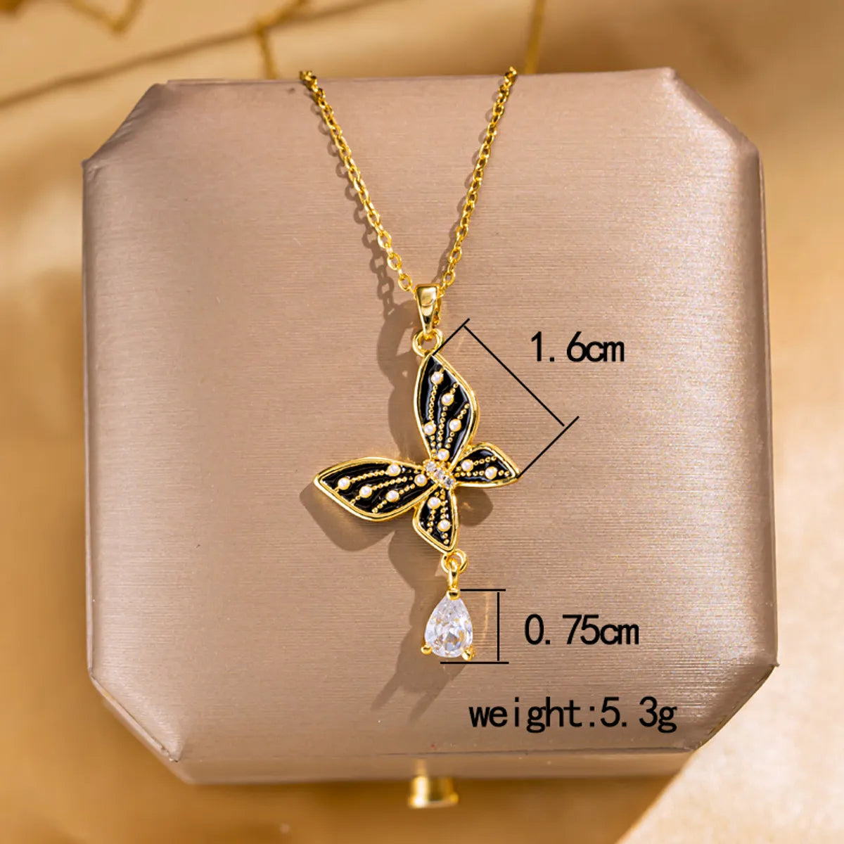 Wholesale Jewelry Elegant Lady Streetwear Geometric Flower Butterfly 304 Stainless Steel Acrylic Zircon 18K Gold Plated Inlay Pendant Necklace