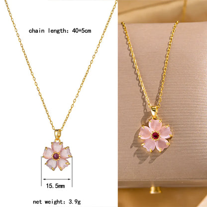 Wholesale Jewelry Elegant Lady Streetwear Geometric Flower Butterfly 304 Stainless Steel Acrylic Zircon 18K Gold Plated Inlay Pendant Necklace